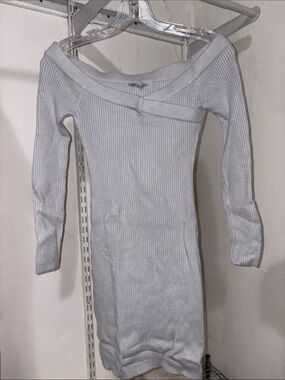 GUESS Off-the-Shoulder Ribbed Knit Dress in Light Blue